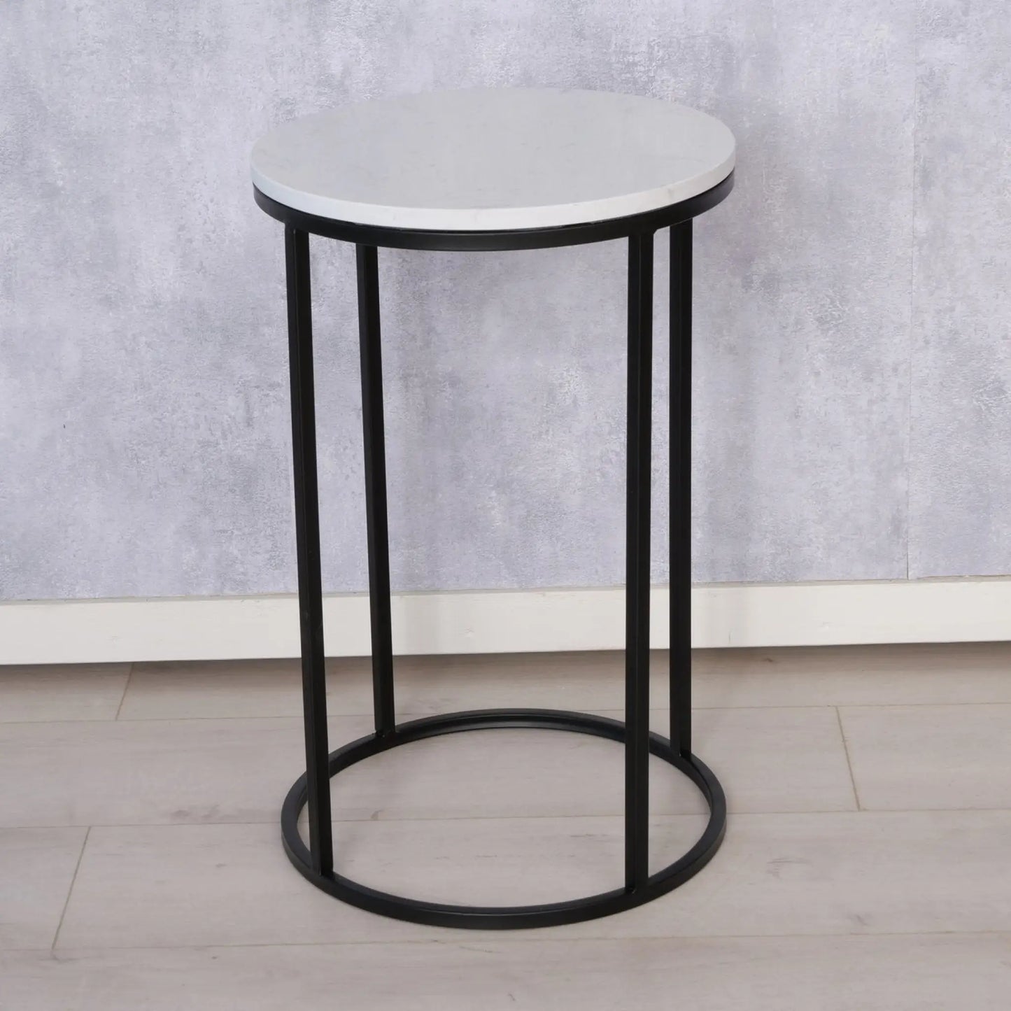 Beistelltisch schwarz mit weißer Marmorplatte Steinplatte Marmor Couchtisch rund 55 cm