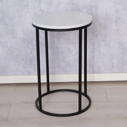 Beistelltisch schwarz mit weißer Marmorplatte Steinplatte Marmor Couchtisch rund 55 cm