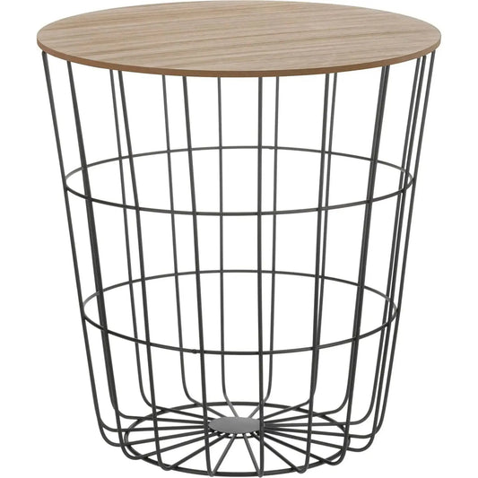 Beistelltisch Tisch mit Stauraum Ø 39 cm H=41 cm Metall/Holz Nachttisch Schwarz