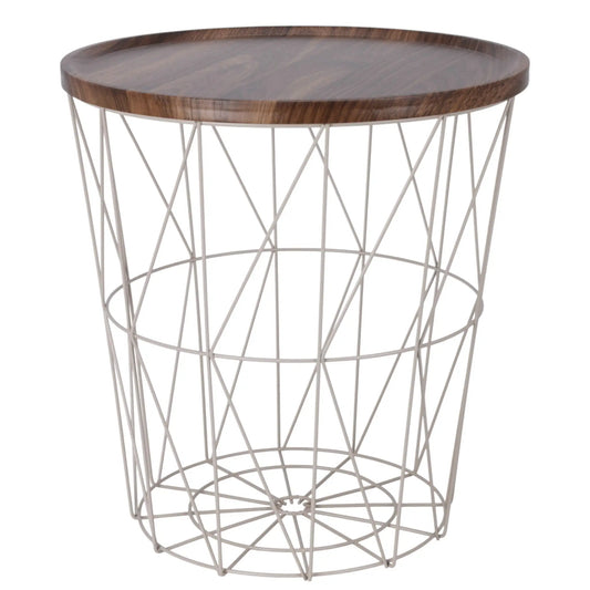 Beistelltisch warmes grau Nussbaum Rund Couchtisch 37x40 cm Metall Holz