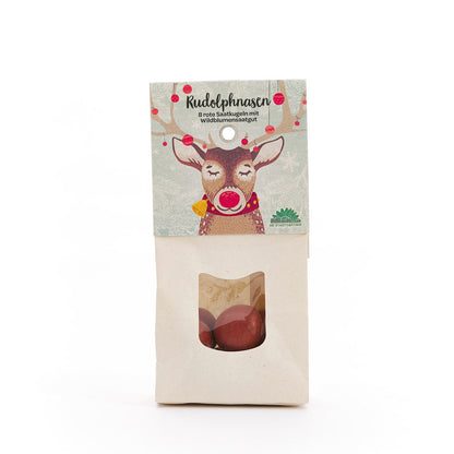 Rudolph noses – Red flower marbles