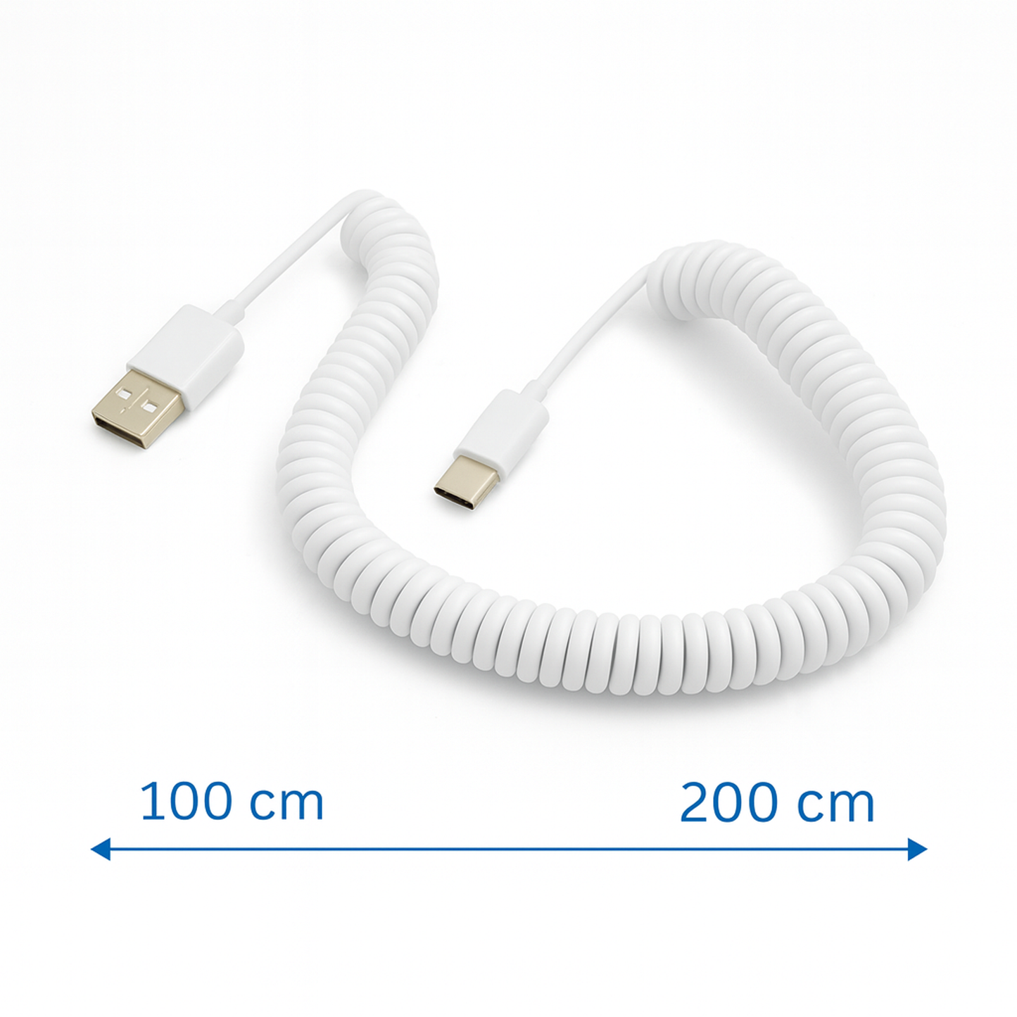 System-S Spiralkabel USB-C auf USB-A (USB 2.0-kompatibel), 100–200 cm, Weiß