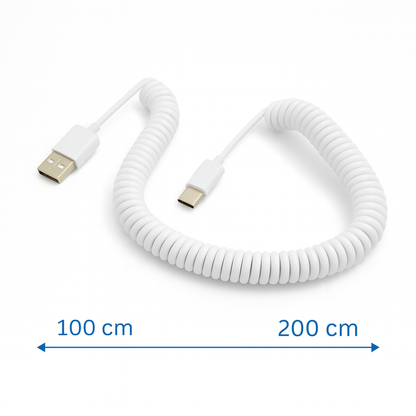System-S Spiralkabel USB-C auf USB-A (USB 2.0-kompatibel), 100–200 cm, Weiß