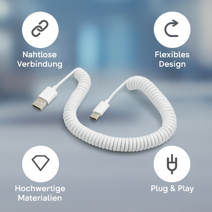 System-S Spiralkabel USB-C auf USB-A (USB 2.0-kompatibel), 100–200 cm, Weiß