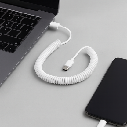 System-S Spiralkabel USB-C auf USB-A (USB 2.0-kompatibel), 100–200 cm, Weiß
