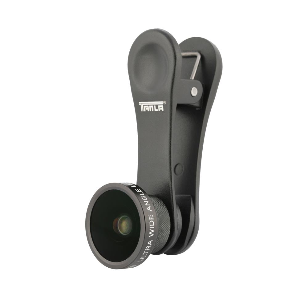 SYSTEM-S wide-angle and macro lens with clip and protective case in black for smartphone