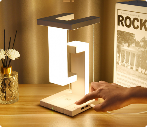 Schwebende LED Tischlampe mit Wireless Charger – Touch dimmbar Warmweiß