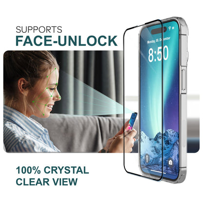 NALIA 2x Schutzglas & 1x Schablone - Set kompatibel mit iPhone 15 Pro Glas, 9H Full-Screen Glasfolie [Case-Friendly], Applikator, einfache Installation, Transparenter Displayschutz mit schwarzem Rand