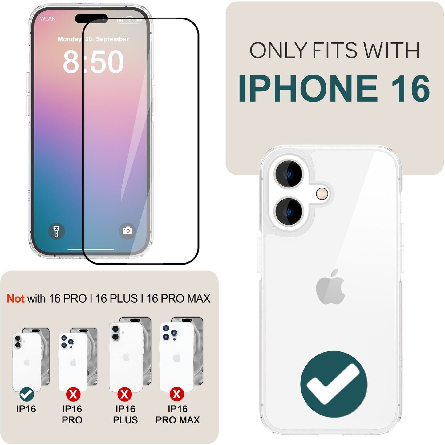 NALIA Set [3-in-1] 2x Schutzglas & 1x Montage-Rahmen kompatibel mit iPhone 16 Glas, Klar Panzer-Glas 9H Full Screen-Protector Gehärtete Glasfolie Display-Schutz & Zubehör für Einfache Installation