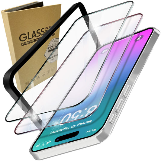 NALIA Set [3-in-1] 2x Schutzglas & 1x Rahmen kompatibel mit iPhone 16 Plus Glas, Klar Panzer-Glas 9H Full Screen-Protector Gehärtete Glasfolie Display-Schutz & Zubehör für Einfache Installation