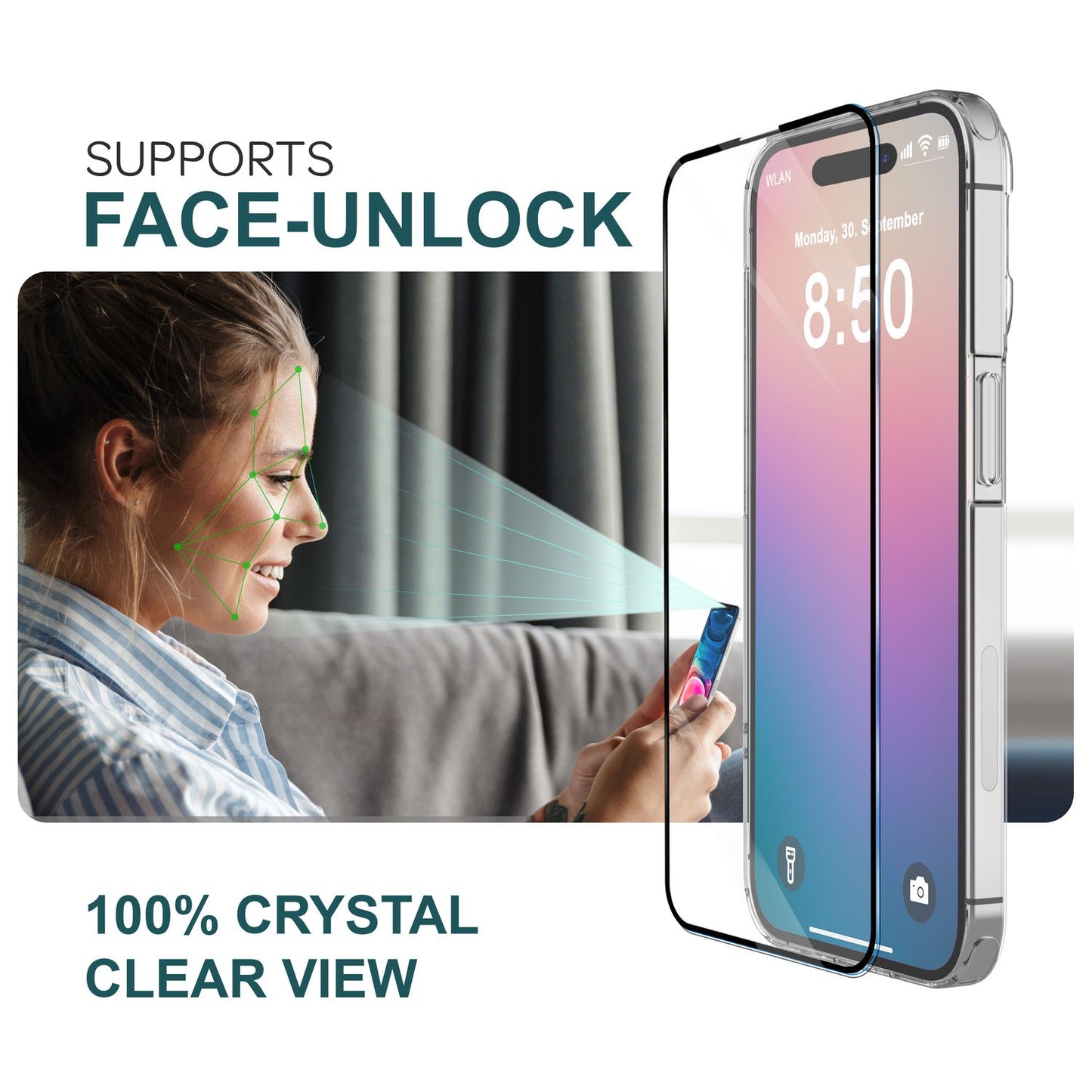 NALIA Set [3-in-1] 2x Schutzglas & 1x Rahmen kompatibel mit iPhone 16 Plus Glas, Klar Panzer-Glas 9H Full Screen-Protector Gehärtete Glasfolie Display-Schutz & Zubehör für Einfache Installation