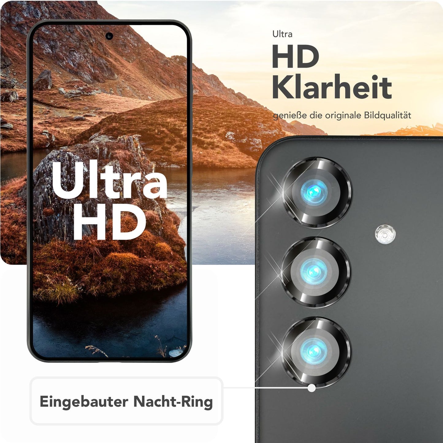NALIA Glas Kameraschutzringe für Samsung Galaxy S25 – Linsenschutz & Case Friendly – FOCUS.PRO CLX (9H Härtegrad & Montagerahmen) – Marke aus Berlin