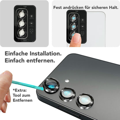 NALIA Glas Kameraschutzringe für Samsung Galaxy S25 – Linsenschutz & Case Friendly – FOCUS.PRO CLX (9H Härtegrad & Montagerahmen) – Marke aus Berlin