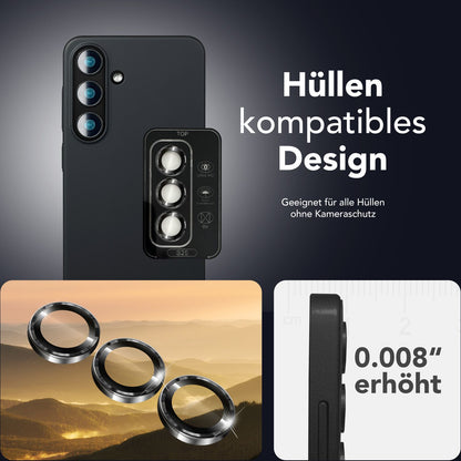 NALIA Glas Kameraschutzringe für Samsung Galaxy S25 – Linsenschutz & Case Friendly – FOCUS.PRO CLX (9H Härtegrad & Montagerahmen) – Marke aus Berlin