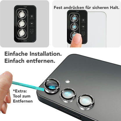 NALIA Glas Kameraschutzringe für Samsung Galaxy S25 – Linsenschutz & Case Friendly – FOCUS.PRO CLX (9H Härtegrad & Montagerahmen) – Marke aus Berlin