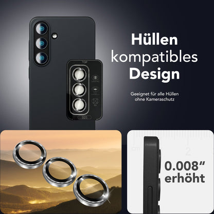 NALIA Glas Kameraschutzringe für Samsung Galaxy S25 – Linsenschutz & Case Friendly – FOCUS.PRO CLX (9H Härtegrad & Montagerahmen) – Marke aus Berlin