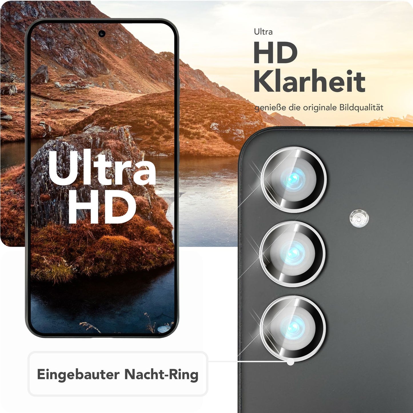 NALIA Glas Kameraschutzringe für Samsung Galaxy S25 Plus – Linsenschutz & Case Friendly – FOCUS.PRO CLX (9H Härtegrad & Montagerahmen) – Marke aus Berlin