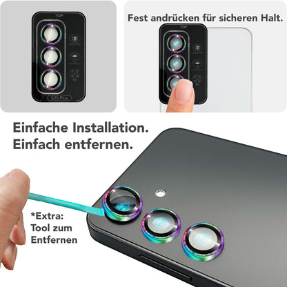 NALIA Glas Kameraschutzringe für Samsung Galaxy S25 Plus – Linsenschutz & Case Friendly – FOCUS.PRO CLX (9H Härtegrad & Montagerahmen) – Marke aus Berlin