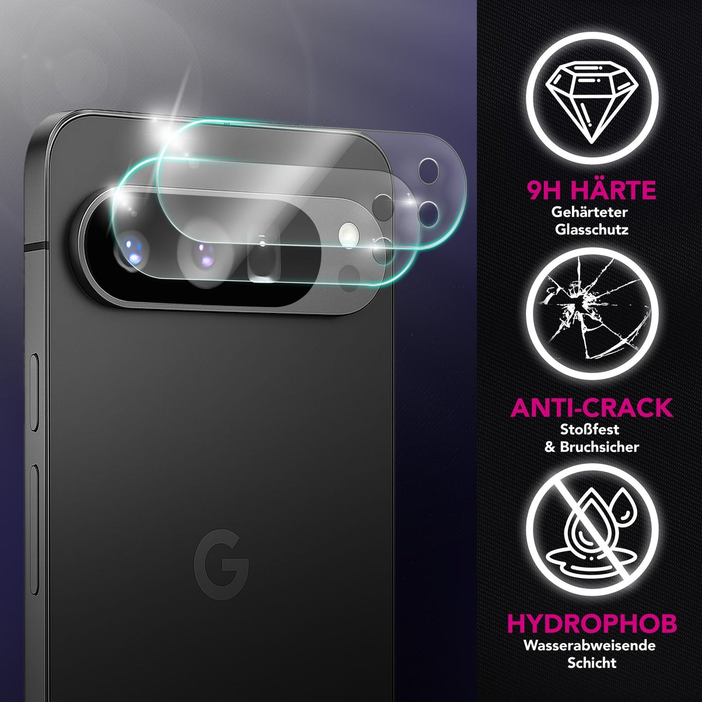 NALIA 2x Kameraschutzglas für Google Pixel 9 Pro XL – Linsenschutz 9H & Case-Friendly – FOCUS.X2 MAX (HD-Echtglas Transparent) – Marke aus Berlin