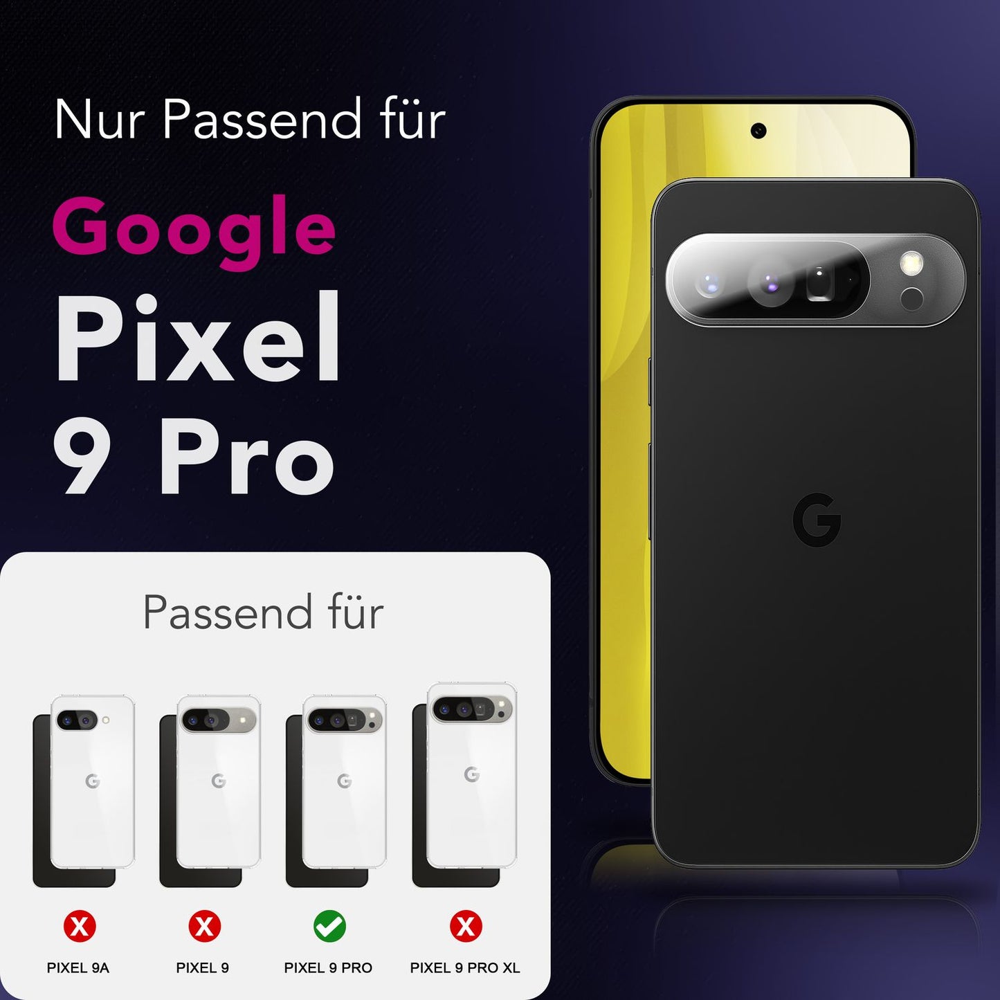 NALIA 2x Kameraschutzglas für Google Pixel 9 Pro – Linsenschutz 9H & Case-Friendly – FOCUS.X2 MAX (HD-Echtglas Transparent) – Marke aus Berlin