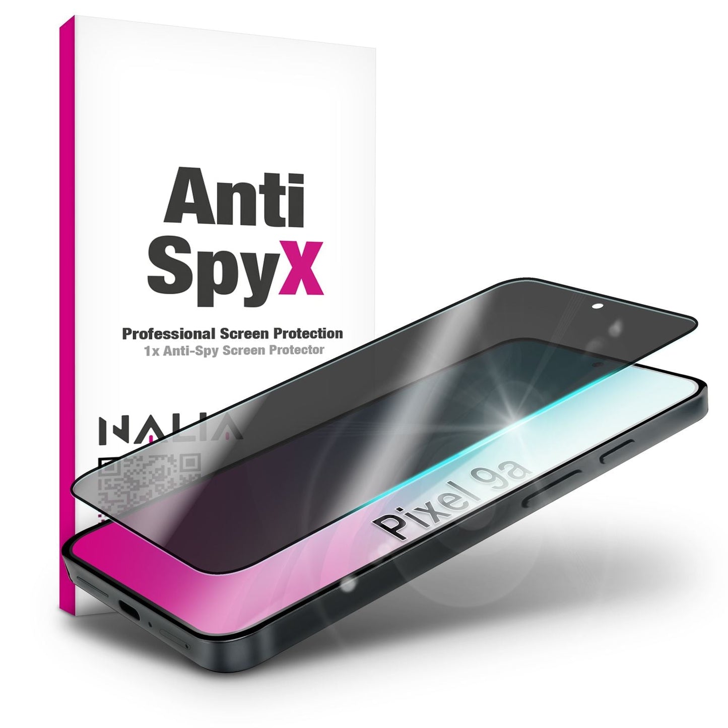 NALIA Blickschutzglas für Google Pixel 9a – Härte 9H & Kratzfest – ANTISPYX (Privacy Full-Cover) – Marke aus Berlin