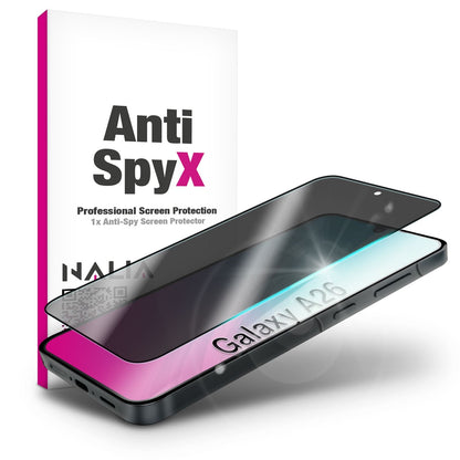 NALIA Blickschutzglas für Samsung Galaxy A26 – Härte 9H & Kratzfest – ANTISPYX (Privacy Full-Cover) – Marke aus Berlin