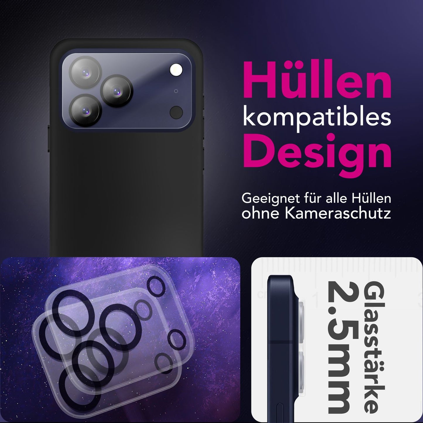 NALIA 2x Kameraschutzglas für iPhone 17 Pro – Linsenschutz 9H & Case-Friendly – FOCUS.X2 MAX (HD-Echtglas Transparent) – Marke aus Berlin