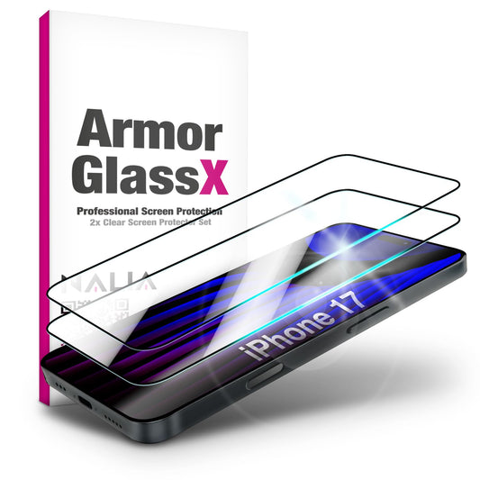 NALIA ArmorGlassX passend für Apple iPhone 17 Glas (super klarer Displayschutz), 2x Schutzglas 9H gehärtet, Anti-Fingerprint, Kratzfest, Hüllen-freundlich, Touch-sensitiv, Oleophob, schwarzer Rahmen