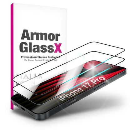 NALIA ArmorGlassX passend für Apple iPhone 17 Pro Glas (super klarer Displayschutz), 2x Schutzglas 9H Härte, Touch-sensitiv, Kratzfest, Anti-Flecken, Splitterfrei, Case-kompatibel, schwarzer Rahmen