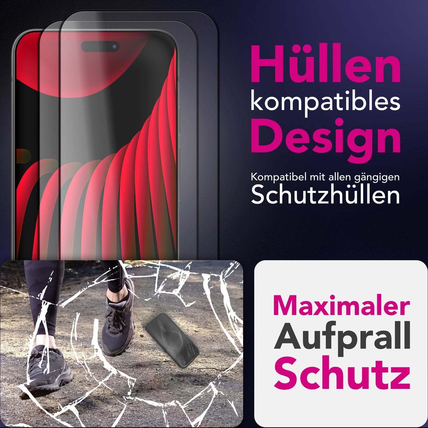 NALIA ArmorGlassX passend für Apple iPhone 17 Pro Glas (super klarer Displayschutz), 2x Schutzglas 9H Härte, Touch-sensitiv, Kratzfest, Anti-Flecken, Splitterfrei, Case-kompatibel, schwarzer Rahmen