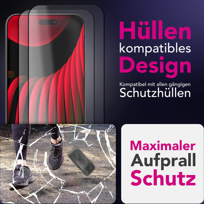 NALIA ArmorGlassX passend für Apple iPhone 17 Pro Glas (super klarer Displayschutz), 2x Schutzglas 9H Härte, Touch-sensitiv, Kratzfest, Anti-Flecken, Splitterfrei, Case-kompatibel, schwarzer Rahmen