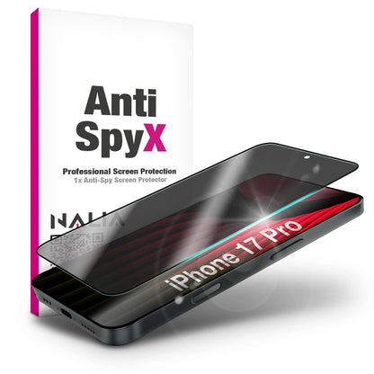 NALIA AntiSpyX passend für Apple iPhone 17 Pro Glas (Diskreter Blickschutz), Privacy Schutzglas mit 9H Härte, Anti-Spy Sichtschutz, Kratzfest, Touch-sensitiv, Blasenfrei, Oleophob, Hüllen-freundlich