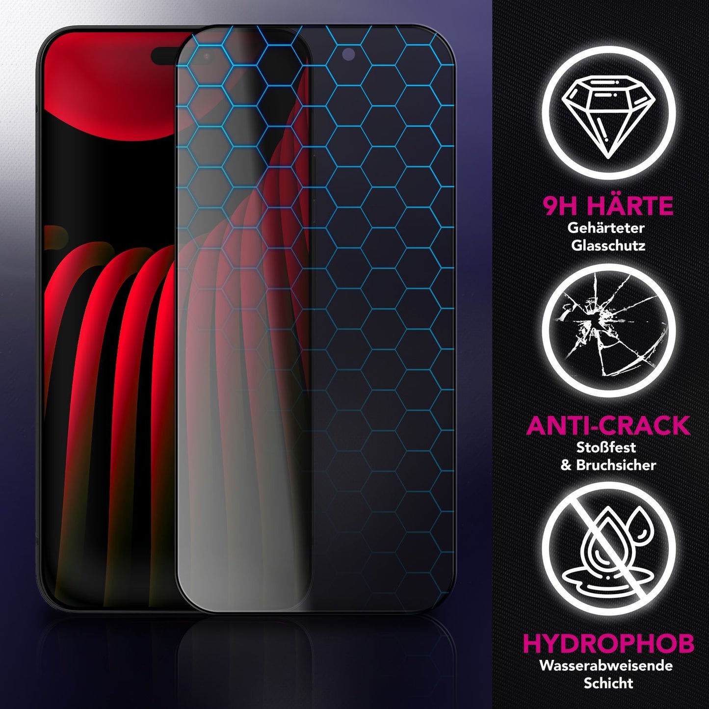 NALIA AntiSpyX passend für Apple iPhone 17 Pro Glas (Diskreter Blickschutz), Privacy Schutzglas mit 9H Härte, Anti-Spy Sichtschutz, Kratzfest, Touch-sensitiv, Blasenfrei, Oleophob, Hüllen-freundlich