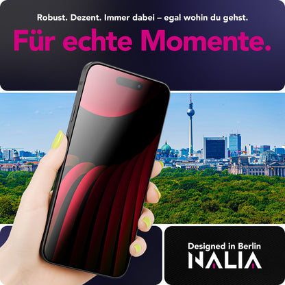 NALIA AntiSpyX passend für Apple iPhone 17 Pro Glas (Diskreter Blickschutz), Privacy Schutzglas mit 9H Härte, Anti-Spy Sichtschutz, Kratzfest, Touch-sensitiv, Blasenfrei, Oleophob, Hüllen-freundlich