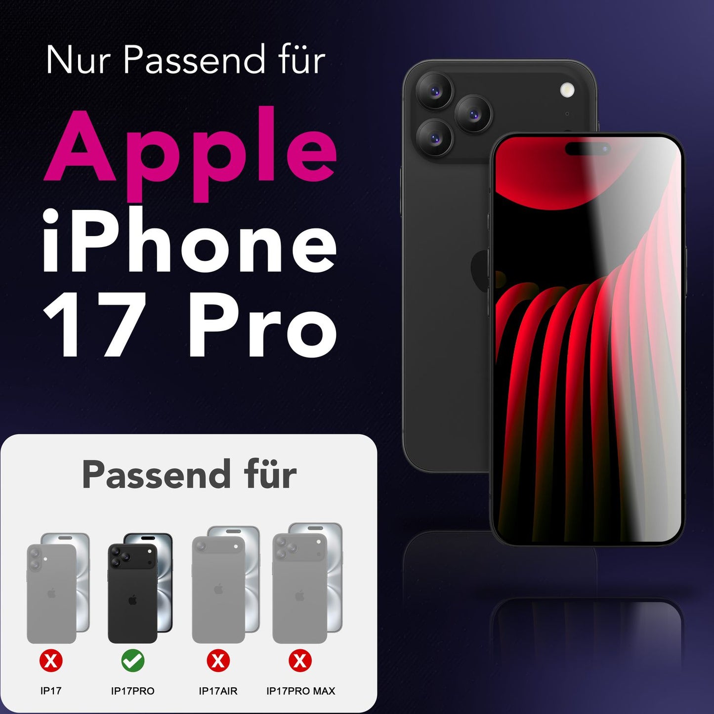 NALIA AntiSpyX passend für Apple iPhone 17 Pro Glas (Diskreter Blickschutz), Privacy Schutzglas mit 9H Härte, Anti-Spy Sichtschutz, Kratzfest, Touch-sensitiv, Blasenfrei, Oleophob, Hüllen-freundlich