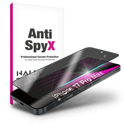 NALIA AntiSpyX passend für Apple iPhone 17 Pro Max Glas (Diskreter Blickschutz), Privacy Schutzglas mit 9H Härte, Anti-Spy Sichtschutz für Privatsphäre, Kratzfest, Touch-sensitiv, Hüllen-freundlich