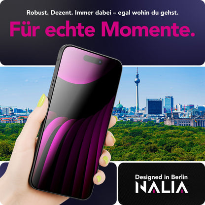 NALIA AntiSpyX passend für Apple iPhone 17 Pro Max Glas (Diskreter Blickschutz), Privacy Schutzglas mit 9H Härte, Anti-Spy Sichtschutz für Privatsphäre, Kratzfest, Touch-sensitiv, Hüllen-freundlich
