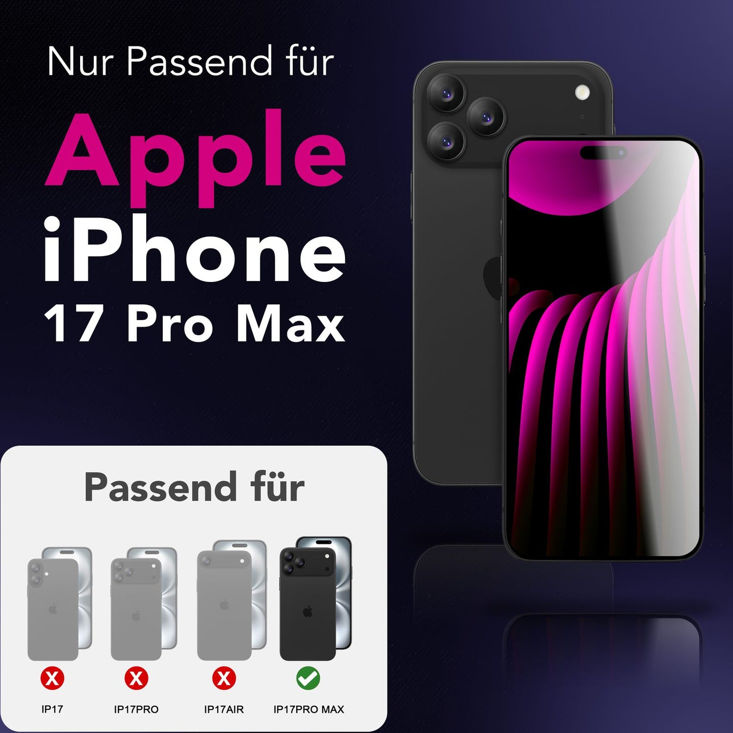 NALIA AntiSpyX passend für Apple iPhone 17 Pro Max Glas (Diskreter Blickschutz), Privacy Schutzglas mit 9H Härte, Anti-Spy Sichtschutz für Privatsphäre, Kratzfest, Touch-sensitiv, Hüllen-freundlich