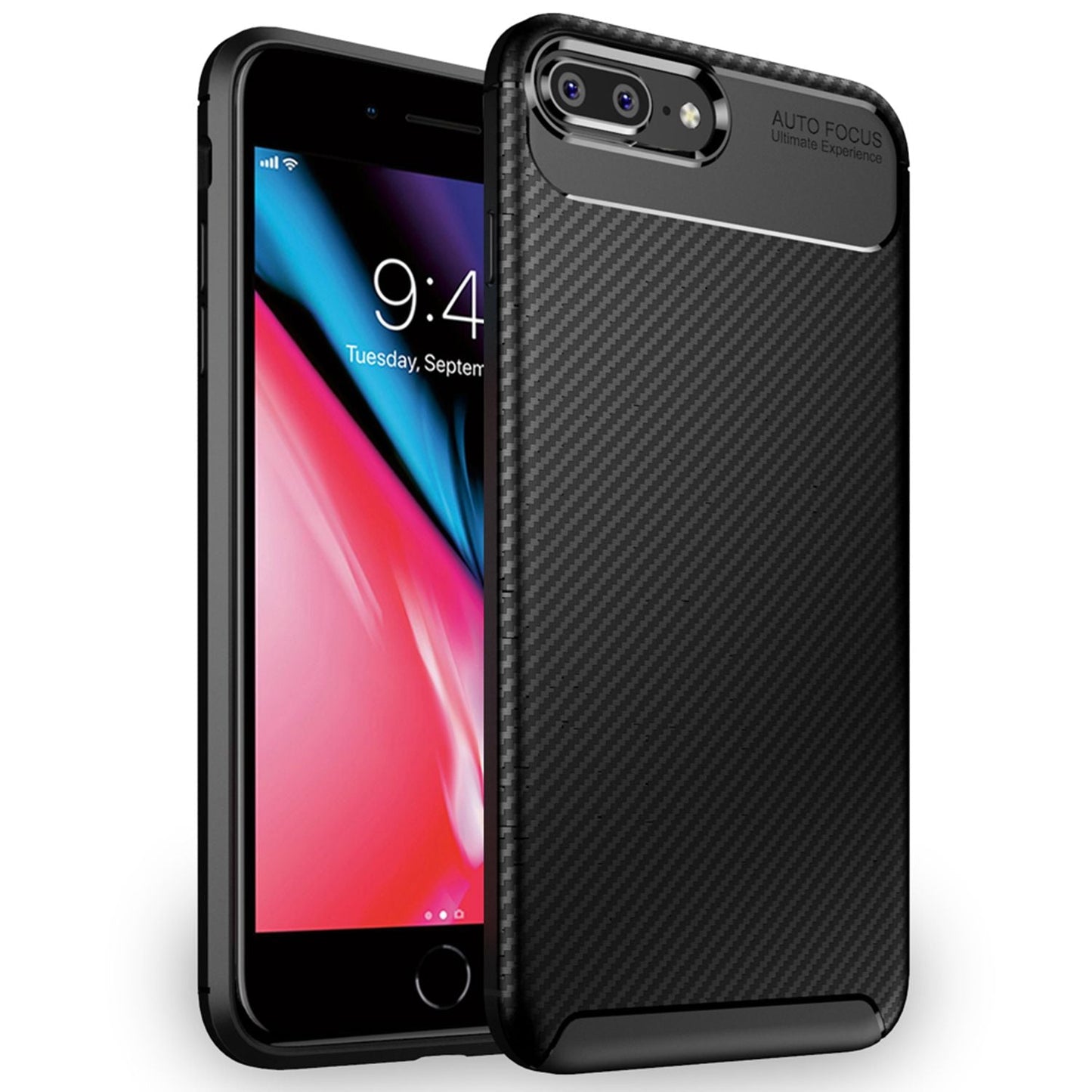 NALIA Silikonhülle für iPhone 7 Plus / 8 Plus – Rutschfest & Matt – VORTEX (Gebürstete Optik & Carbon Design) – Marke aus Berlin