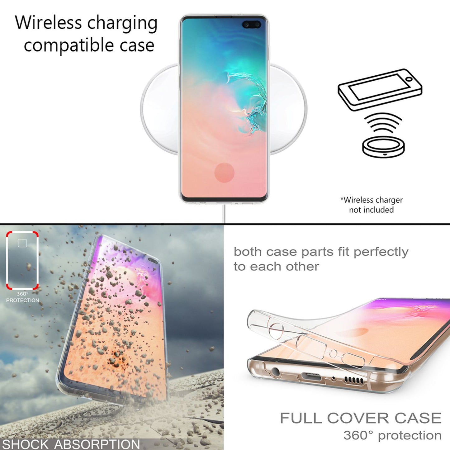 NALIA 360 Grad Hülle kompatibel mit Samsung Galaxy S10 Plus, Full-Cover vorne hinten Rundum Handyhülle Doppel-Schutz, Dünn Ganzkörper Case Silikon Transparent Displayschutz Bumper