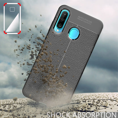 NALIA Design Case kompatibel mit Huawei P30 Lite Hülle, Leder Optik Stylische Handyhülle Stoßfeste Silikon Schutzhülle, Slim Phone Backcover Dünne Handy-Tasche Leather Cover Etui Kratzfest - Schwarz