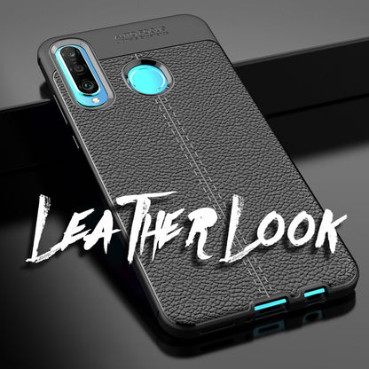 NALIA Design Case kompatibel mit Huawei P30 Lite Hülle, Leder Optik Stylische Handyhülle Stoßfeste Silikon Schutzhülle, Slim Phone Backcover Dünne Handy-Tasche Leather Cover Etui Kratzfest - Schwarz