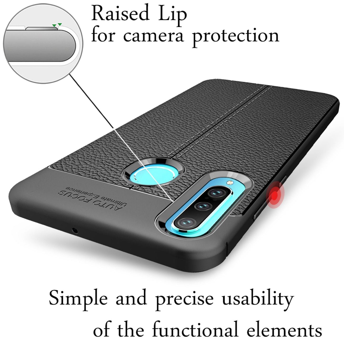 NALIA Design Case kompatibel mit Huawei P30 Lite Hülle, Leder Optik Stylische Handyhülle Stoßfeste Silikon Schutzhülle, Slim Phone Backcover Dünne Handy-Tasche Leather Cover Etui Kratzfest - Schwarz