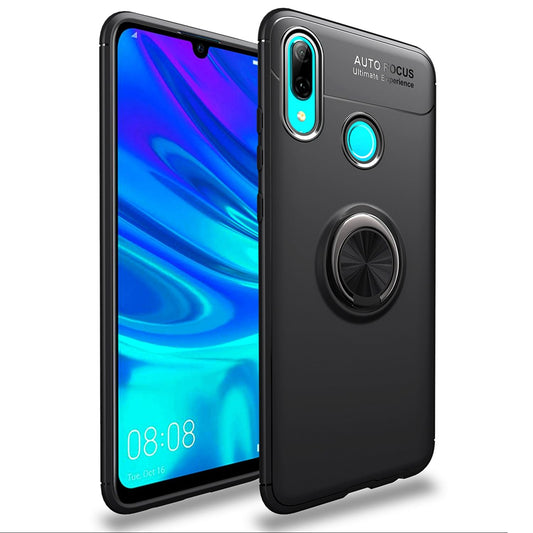 NALIA Ring Hülle kompatibel mit Huawei P smart 2019, Magnetische Silikon Handyhülle für KFZ-Halterung 360-Grad Finger-Halter, Kickstand Cover Dünne Schutzhülle Ständer Case Slim Etui Bumper - Schwarz