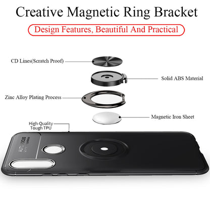 NALIA Ring Hülle kompatibel mit Huawei P smart 2019, Magnetische Silikon Handyhülle für KFZ-Halterung 360-Grad Finger-Halter, Kickstand Cover Dünne Schutzhülle Ständer Case Slim Etui Bumper - Schwarz