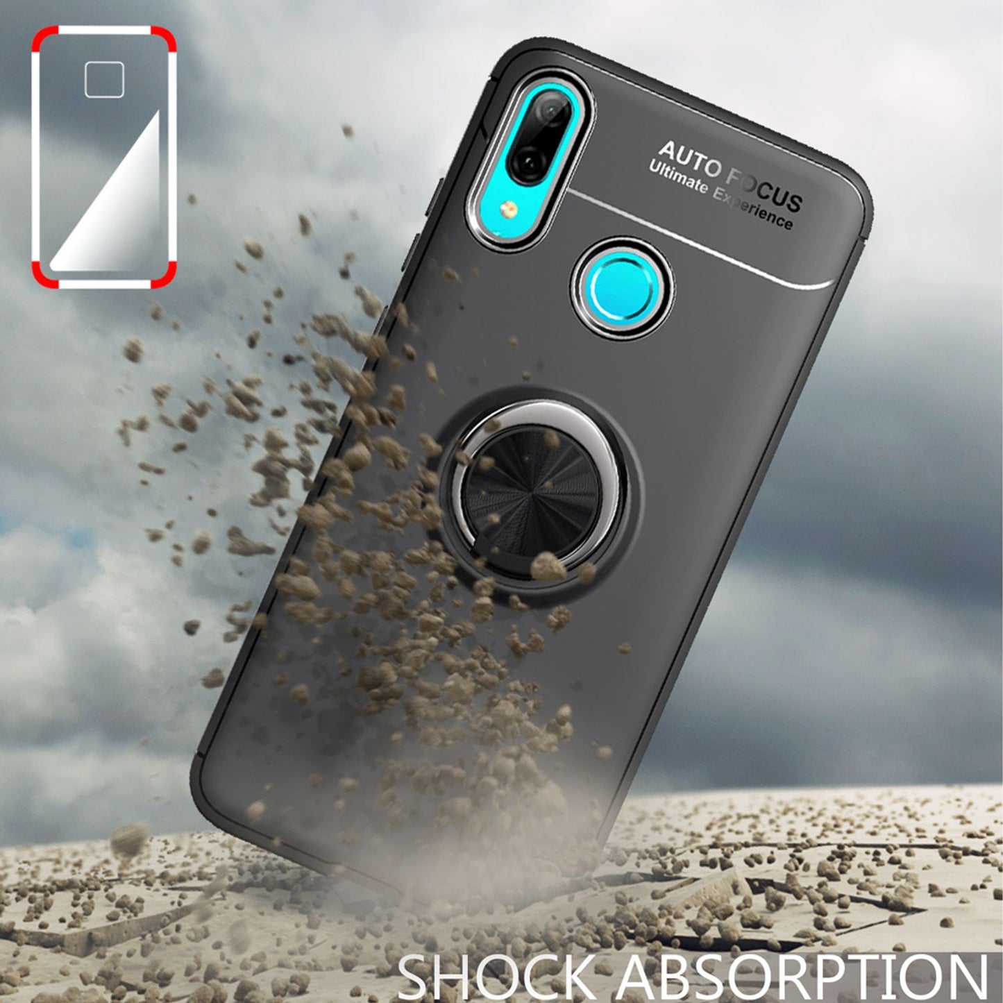 NALIA Ring Hülle kompatibel mit Huawei P smart 2019, Magnetische Silikon Handyhülle für KFZ-Halterung 360-Grad Finger-Halter, Kickstand Cover Dünne Schutzhülle Ständer Case Slim Etui Bumper - Schwarz