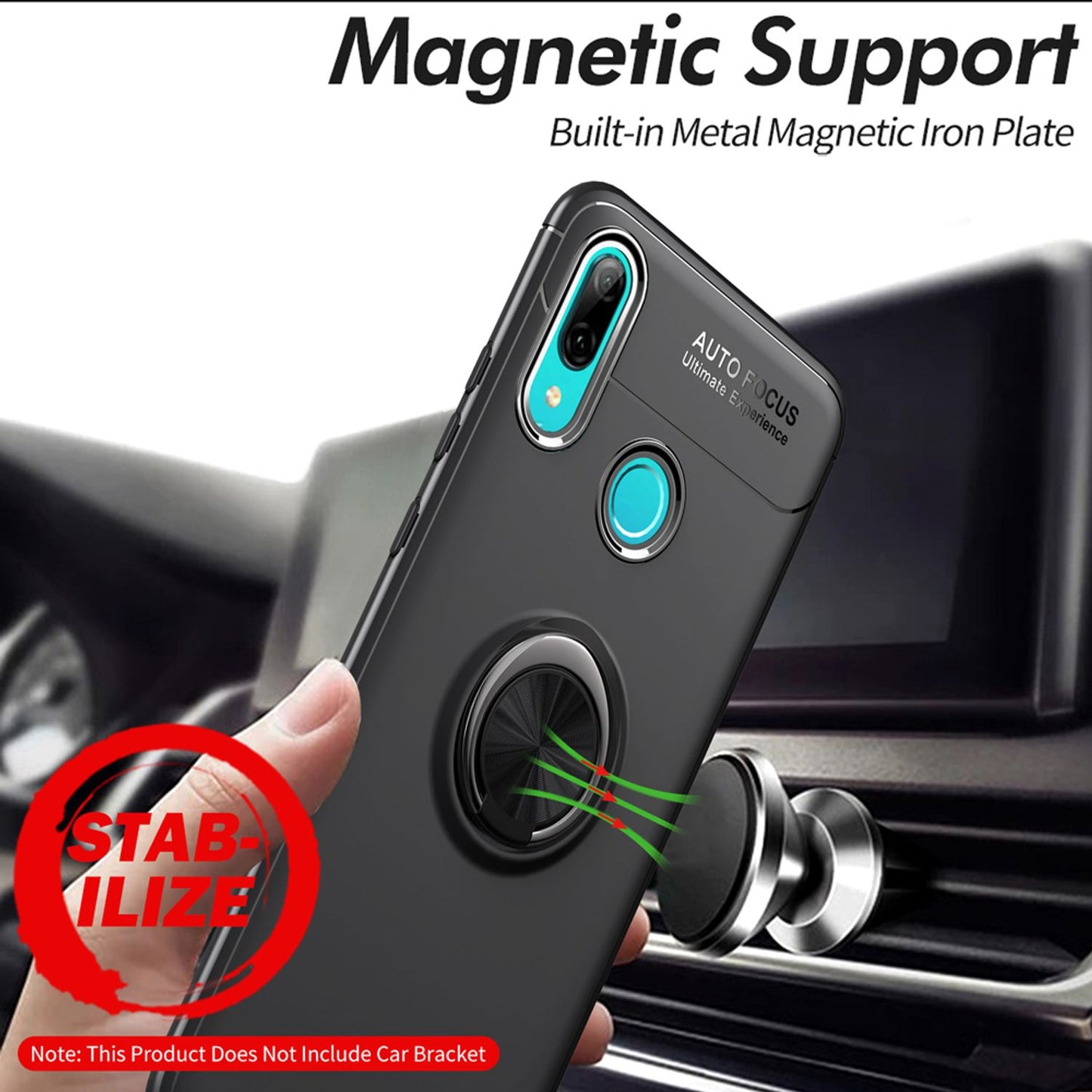 NALIA Ring Hülle kompatibel mit Huawei P smart 2019, Magnetische Silikon Handyhülle für KFZ-Halterung 360-Grad Finger-Halter, Kickstand Cover Dünne Schutzhülle Ständer Case Slim Etui Bumper - Schwarz
