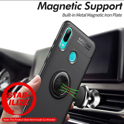 NALIA Ring Hülle kompatibel mit Huawei P smart 2019, Magnetische Silikon Handyhülle für KFZ-Halterung 360-Grad Finger-Halter, Kickstand Cover Dünne Schutzhülle Ständer Case Slim Etui Bumper - Schwarz