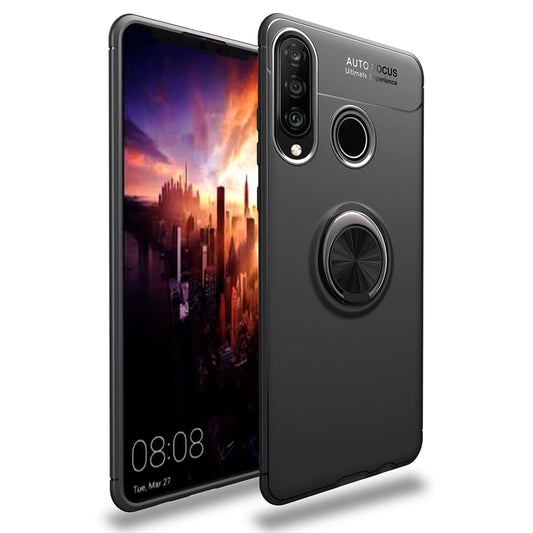 NALIA Ring Hülle kompatibel mit Huawei P30 Lite, Magnetische Silikon Handyhülle für KFZ-Halterung 360-Grad Finger-Halter, Dünnes Kickstand Cover Schutzhülle Ständer Case Slim Etui Bumper - Schwarz