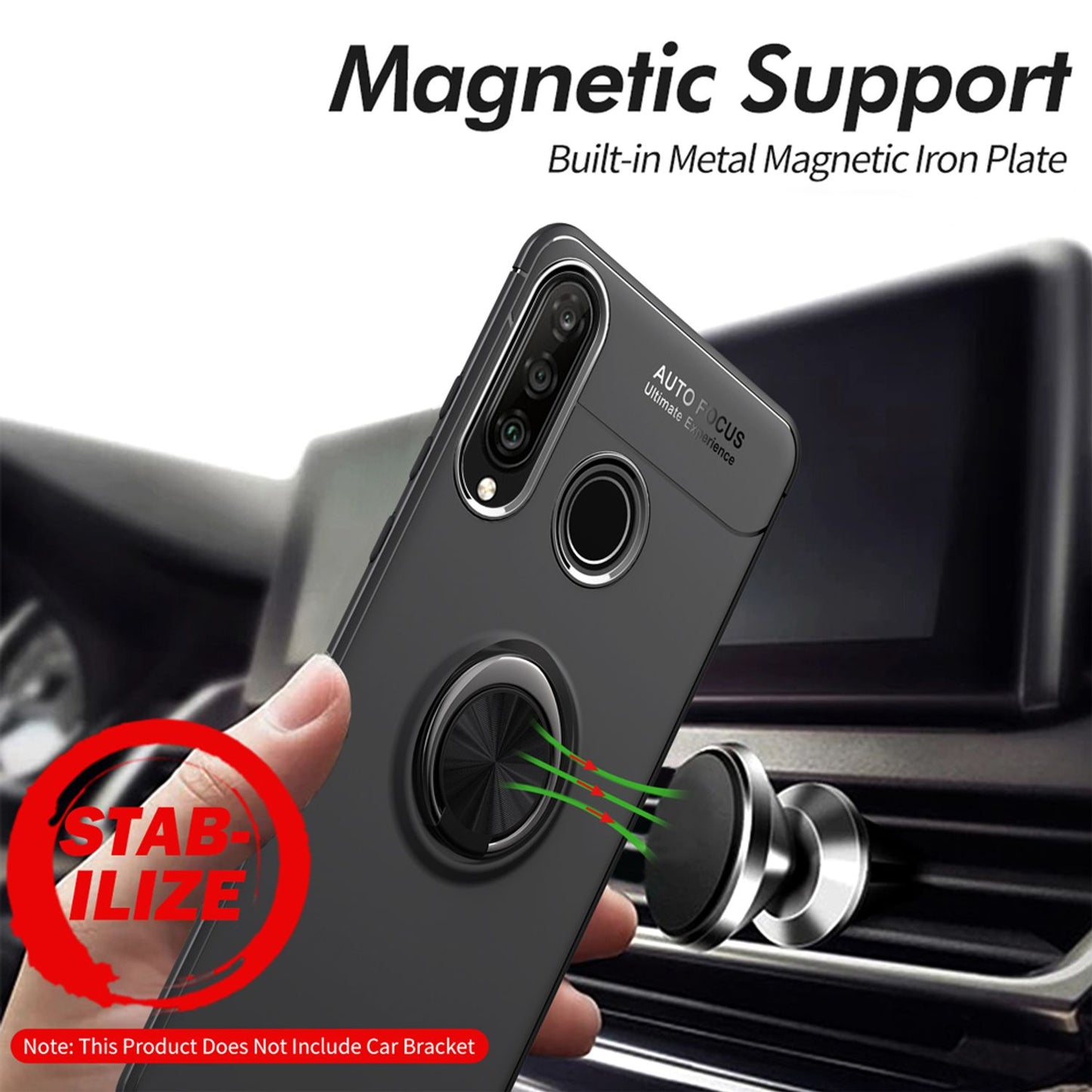 NALIA Ring Hülle kompatibel mit Huawei P30 Lite, Magnetische Silikon Handyhülle für KFZ-Halterung 360-Grad Finger-Halter, Dünnes Kickstand Cover Schutzhülle Ständer Case Slim Etui Bumper - Schwarz
